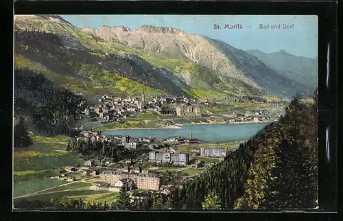 AK St. Moritz, Totale von Bad und Dorf