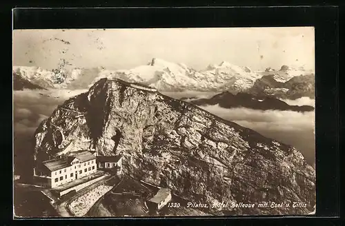 AK Pilatus-Kulm, Hotel Bellevue mit Esel und Titlis