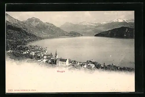AK Weggis, Totale mit See und Gebirge