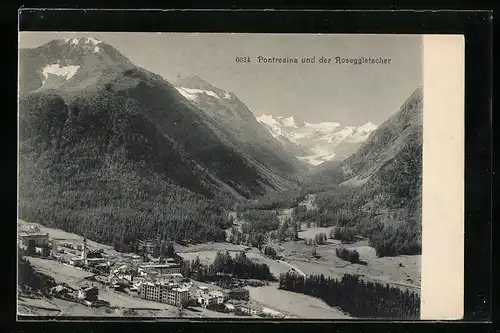 AK Pontresina, Panorama mit Roseggletscher