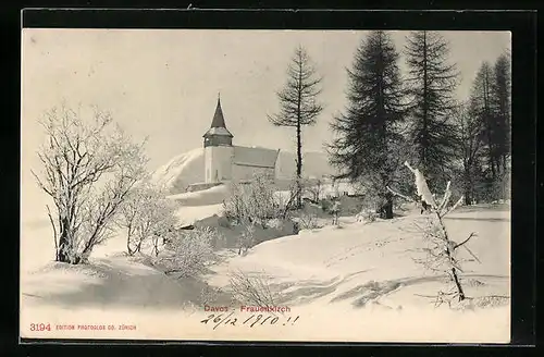 AK Davos-Frauenkirch, Kirche im Winter