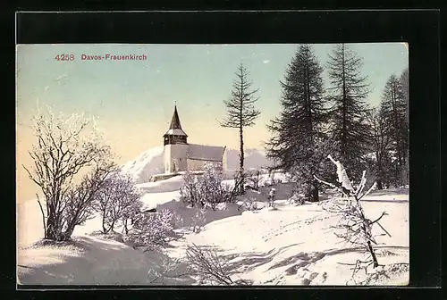 AK Davos-Frauenkirch, Kirche im Winterglanz