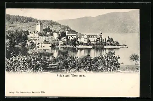 AK Spiez am Thunersee, Ortsansicht mit Seeufer