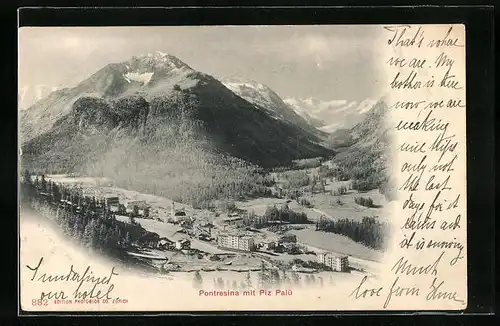 AK Pontresina, Ortsansicht mit Piz Palü