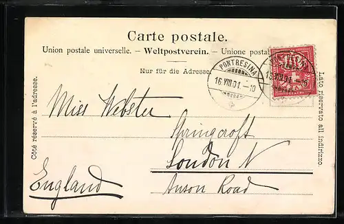 AK Pontresina, Ortsansicht mit Piz Palü