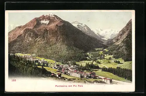 AK Pontresina, Ortsansicht mit Umgebung und Piz Palü