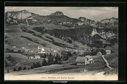 AK Brüllisau, Gesamtansicht mit Strasse und Bergblick