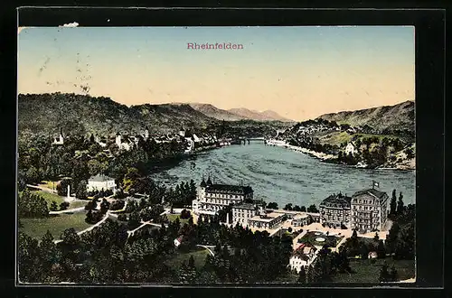 AK Rheinfelden, Ortsansicht mit Rhein aus der Vogelschau