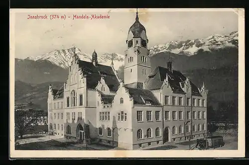 AK Innsbruck, Handels-Akademie vor Alpenkulisse