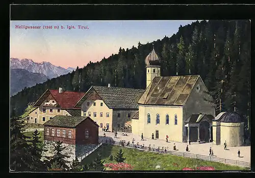 AK Heiligwasser bei Igls, Ortsansicht mit Kirche aus der Vogelschau