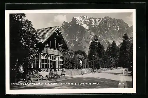 AK Lermoos, Gasthaus Lärchenheim gegen die Zugspitze