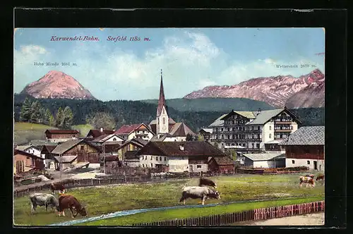 AK Seefeld an der Karwendel-Bahn, Teilansicht mit Kühen
