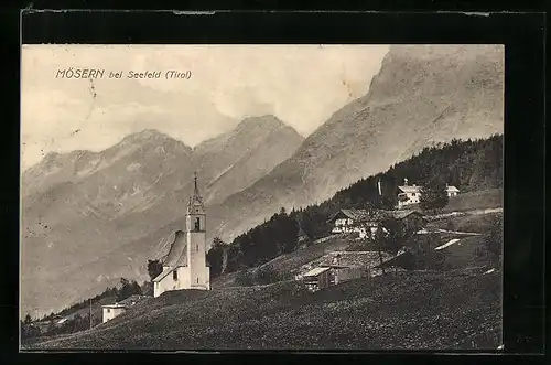 AK Mösern bei Seefeld, Teilansicht mit Kirche