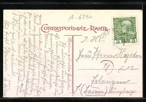 AK Mayrhofen, Ortspartie mit Gasthaus