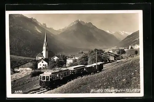 AK Telfes, Panorama mit Stubaitalbahn