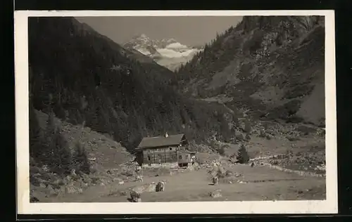 AK Brandberg, Alpengasthof Bärenbad mit Gebirgswand