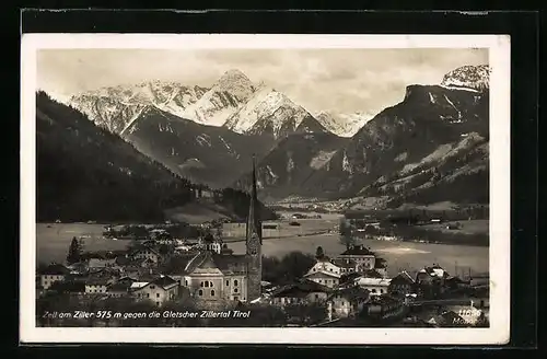 AK Zell am Ziller, Panorama mit Blick auf die Gletscher