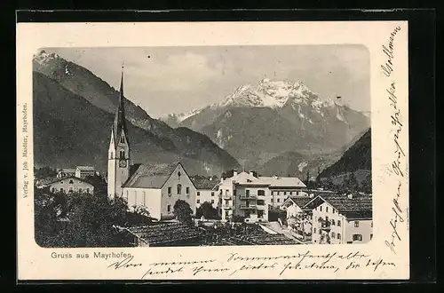 AK Mayrhofen, Ortspartie mit Kirche