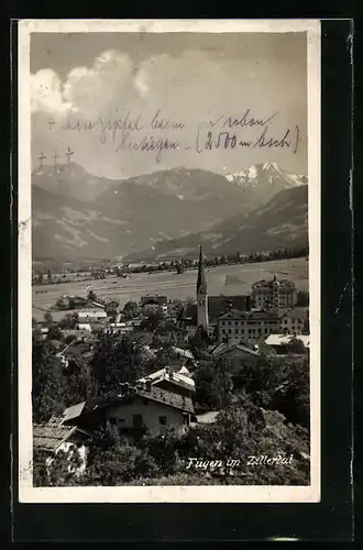 AK Fügen im Zillertal, Teilansicht mit Kirche