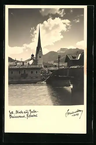 AK Zell /Zillertal, Blick auf Gerlos mit Kirche und Steinwand