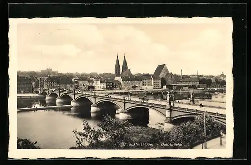 AK Frankfurt a. Oder, Flusspartie mit Oderbrücke