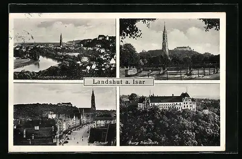AK Landshut a. Isar, Gesamtansicht, Burg Trausnitz, Altstadt