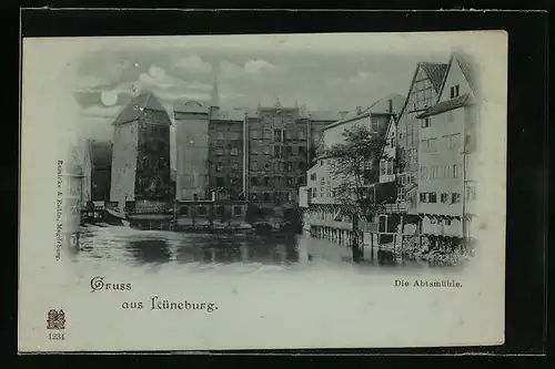 Mondschein-AK Lüneburg, Blick auf die Abtsmühle