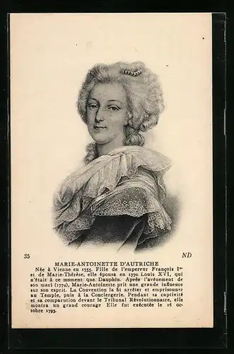 Künstler-AK Portrait von Marie Antoinette d`Autriche