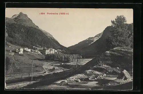 AK Pontresina, Ortsansicht mit den Bergen