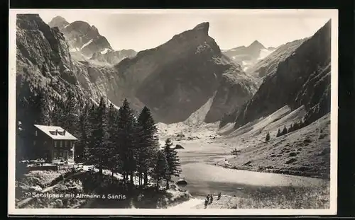 AK Seealpsee, Landschaftsaufnahme mit Altmann und Säntis