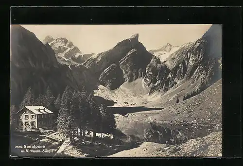 AK Seealpsee, Landschaftsbild mit Altmann und Säntis