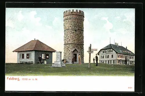 AK Feldberg, Gasthaus zum Feldbergturm mit Denkmal