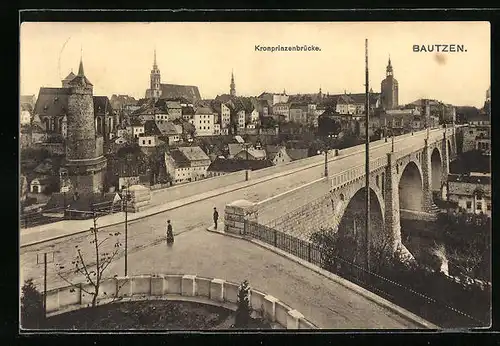 AK Bautzen, Kronprinzenbrücke mit Kirche
