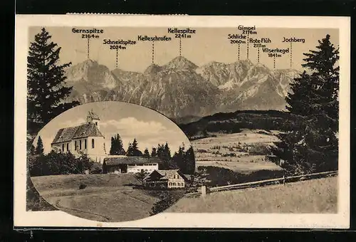 AK Auerberg, Schwäbischer Rigi mit Kirche, Bergpanorama mit Schneidspitze, Schlicke und Jochberg