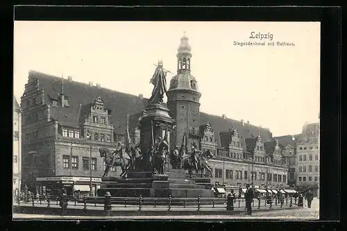 AK Leipzig, Siegesdenkmal mit Rathaus