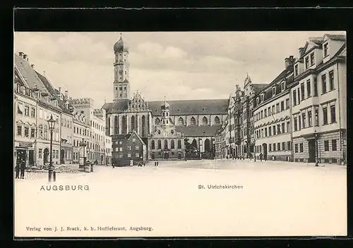 AK Augsburg, St. Ulrichskirchen mit Marktplatz