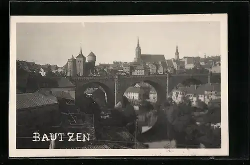 AK Bautzen, Ortsansicht mit Friedensbrücke