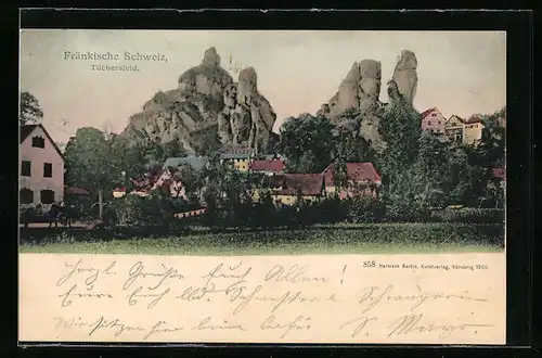 AK Tüchersfeld i. d. Fränk. Schweiz, Ortsansicht mit Felsformation