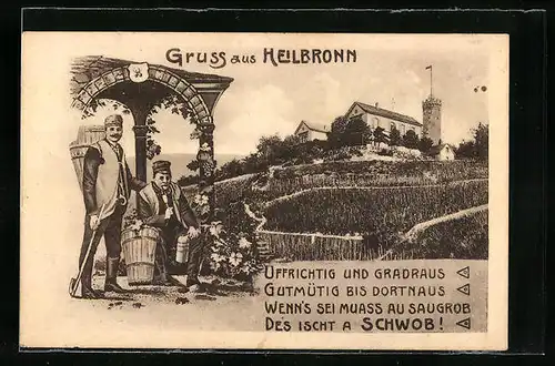 AK Heilbronn, Ortsansicht mit Weinlese