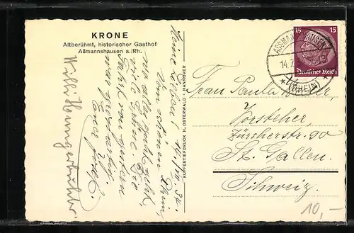 AK Assmannshausen a. Rh., Gasthof Krone mit Uferpartie