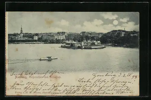 Mondschein-AK Hamburg, Aussenalster mit Alsterlust