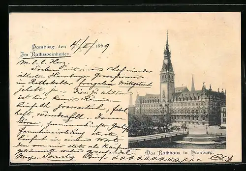 AK Hamburg, Rathaus mit Uferpartie