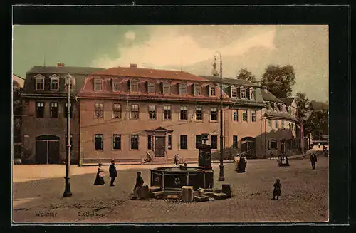 AK Weimar, Goethehaus mit Brunnen