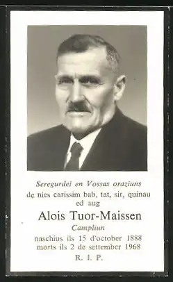 Sterbebild Alois Tuor-Maissen, 1988-1968