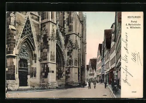 AK Reutlingen, Paortal der Marienkirche in der Wilhelmstrasse