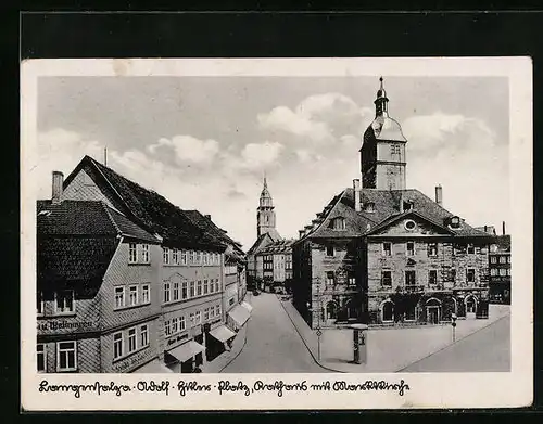 AK Langensalza, Strassenpartie am Platz mit Rathaus und Marktkirche