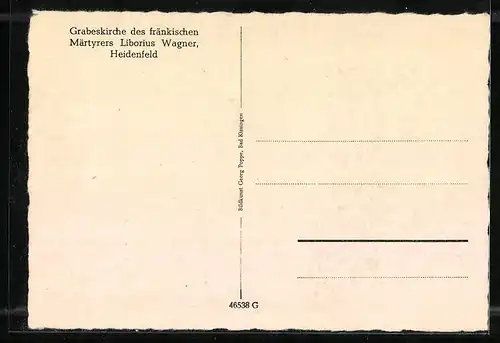 AK Heidenfeld, Innenansicht der Grabeskirche des fränkischen Märtyrers Liborius Wagner