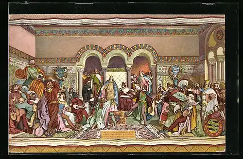 Künstler-AK Moritz von Schwind: Wartburg, Sängersaal, Der Sängerkrieg