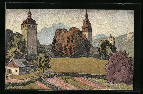 Künstler-AK Ernst E. Schlatter: Luzern, Auf Musegg