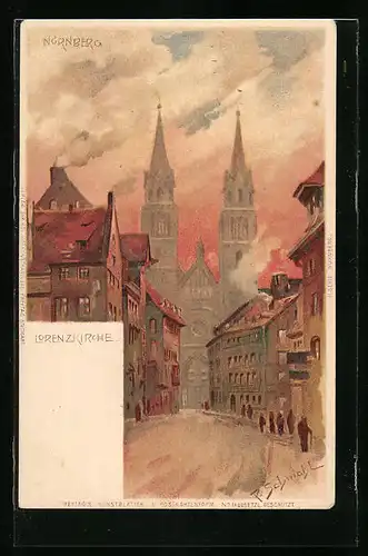 Künstler-AK P. Schmohl: Lorenzkirche in Abendstimmung